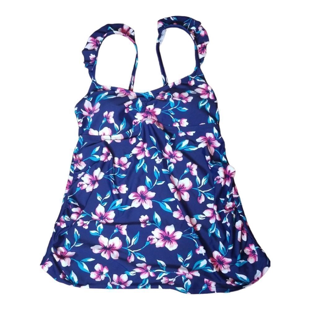 Isabel Maternity Tankini Navy Blue with Pink and Blue Floral Size Medium
